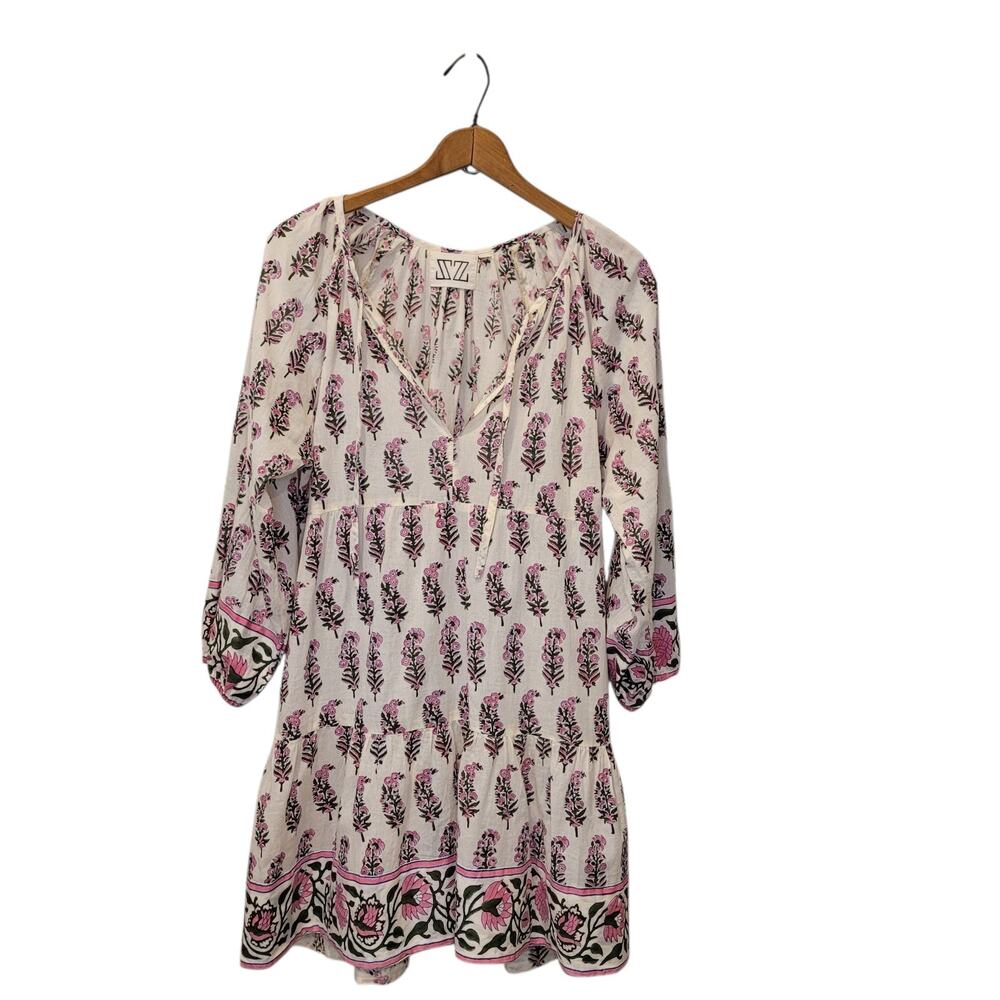 SZ Blockprints Womens Cotton Long Sleeve Priya Dress Phool Print Large Boho